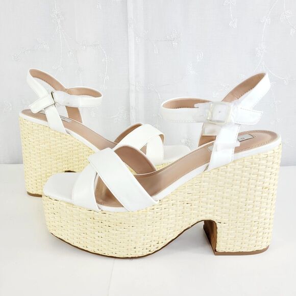 11 Steven New York Women's DIPSY Platform Wedge Espadrille WHITE BOHO Sandals - Picture 1 of 16